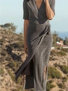 NEW Barefoot Dreams Charcoal Gray Wrap Midi Dress